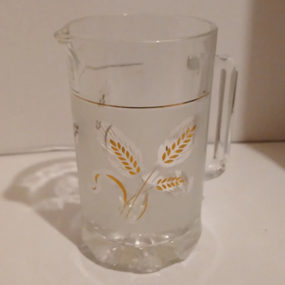 Vtg 60s MCM Covetro Italian Gokden Wheat Frosted Glass Pitcher Hollywood Regency